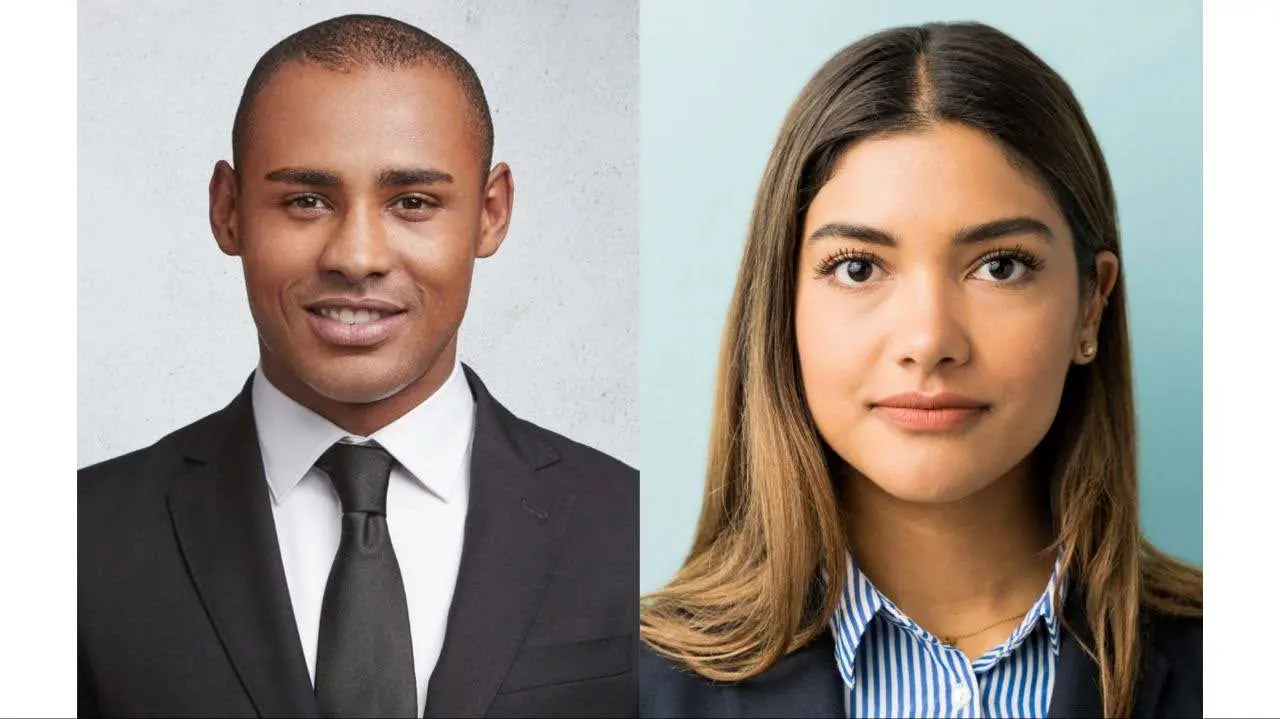 A collage of a male and a female headshot