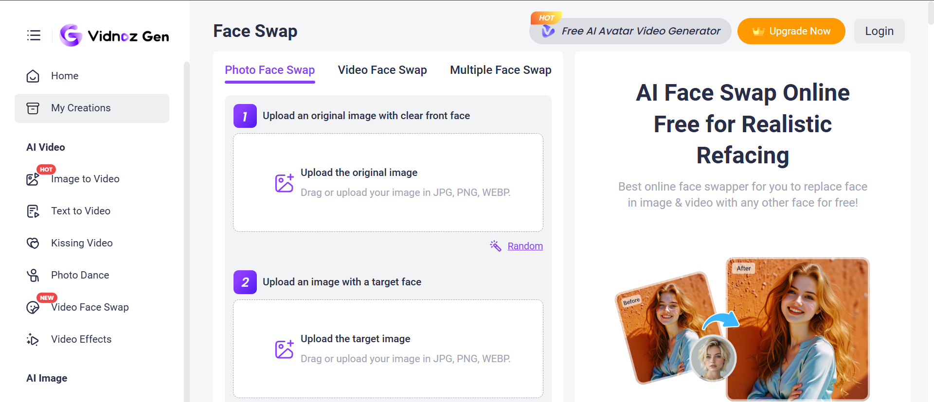 Vidnoz Face Swap Example